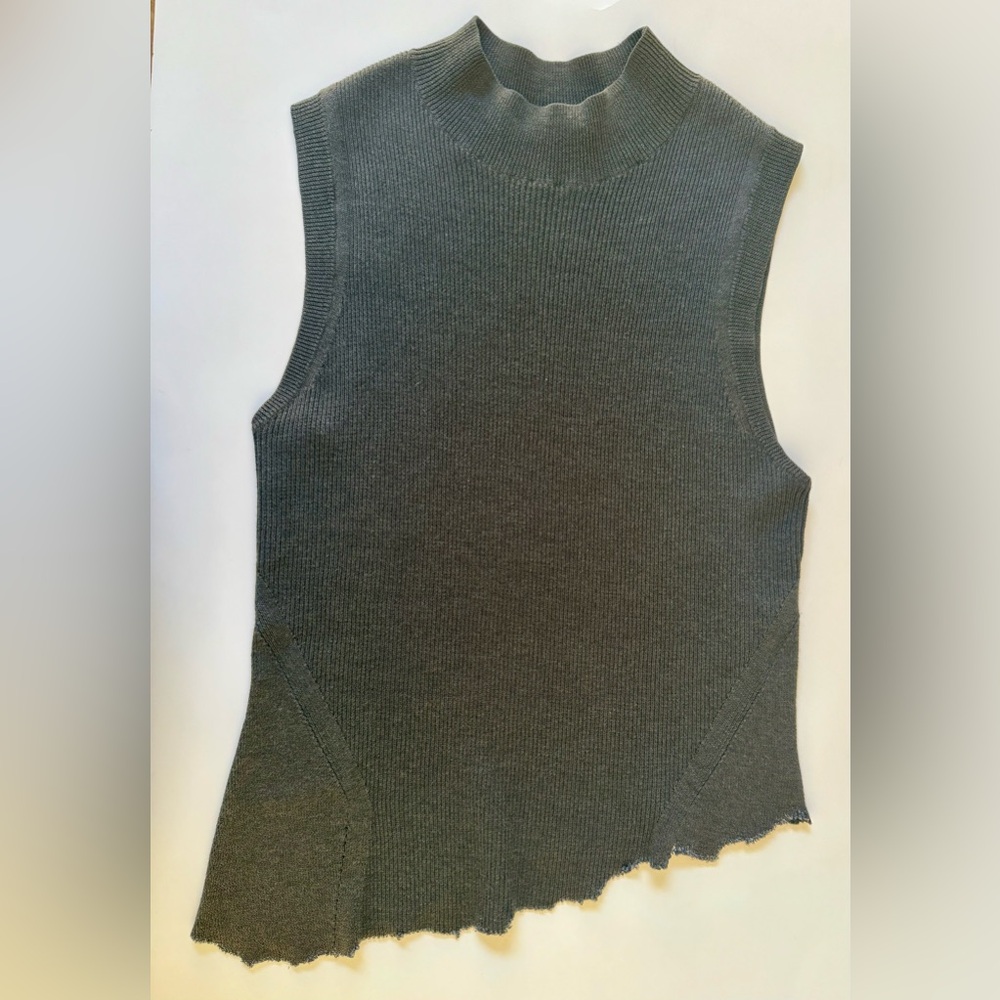 Theyskens Theory Sleeveless Knit Raw Edge Streth Top Sz S Goblincore Grunge